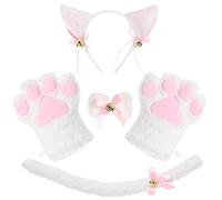 HEEPDD Set Costumi Cosplay per Gatti e Kit Coda per Donna, 3 Pezzi per Halloween Set Costumi Cosplay per Gatti, Soffici Orecchie di Gatto Nan Nan (WHITE)