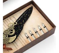 HEEPDD Set di Penne d'oca retrò, Kit di Inchiostri per Calligrafia con Piume di Tacchino e Ottone con Sigillo di Cera, Ottimo per Scrittori e Artisti (BLACK)