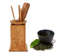 HEEPDD Teiera Set da tè in bambù, Materiale Naturale, 6 Pezzi Accessori per la Cerimonia del tè Kung Fu, Include Cucchiaino da, Cucchiaio da, Clamp/Holder da, Ago da, Secchiello da, Perdite di
