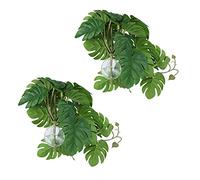 HEEPDD Vite Artificiale per Simulazione di Piante Acquatiche da 2 Pezzi, Foglie di Plastica Realistiche con Ventosa per Acquari e Terrari per Rettili (Foglia)