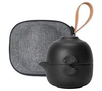 HEER Set da tè cinese da viaggio Gaiwan per uno, piccola teiera in ceramica Kungfu con tazza da tè per adulti, accessori per il tè in stile giapponese nero, regalo di compleanno per gli amanti del tè.