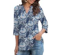 Heersan Maglietta Donna Cotone Tunica Casual Maniche a 3/4 Top Maglia Magliette Tinta Unita/con Stampata Scollo V T-Shirt Elegant Camicetta Bluse da Donna