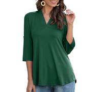 Heersan Maglietta Donna Cotone Tunica Casual Maniche a 3/4 Top Maglia Magliette Tinta Unita/con Stampata Scollo V T-Shirt Elegant Camicetta Bluse da Donna
