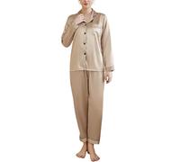 Heersan Pigiama Donna in Raso con Bottoni, Pigiami Due Pezzi a Maniche Lunghe, Set Camicia e Pantaloni Lunghi, Abbigliamento da Notte, Elegante Comodo Sleepwear