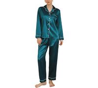 Heersan Pigiama Donna in Raso con Bottoni, Pigiami Due Pezzi a Maniche Lunghe, Set Camicia e Pantaloni Lunghi, Abbigliamento da Notte, Elegante Comodo Sleepwear