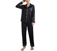 Heersan Pigiama Donna in Raso con Bottoni, Pigiami Due Pezzi a Maniche Lunghe, Set Camicia e Pantaloni Lunghi, Abbigliamento da Notte, Elegante Comodo Sleepwear