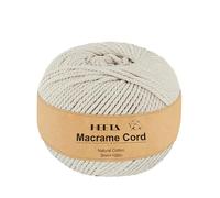 HEETA Corda macramè, 3 mm x 100 m, morbida corda in cotone macramè naturale per artigianato, robusta ed ecologica, 3 fili, filo di cotone intrecciato per principianti fai da te decorazione della casa