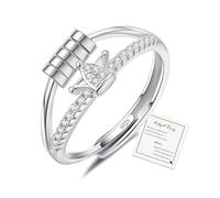 HEEYA Anello per ansia, da donna, regolabile, in argento Sterling placcato in oro bianco, con zirconia cubica, con scatola portagioie e biglietto, Argento sterling