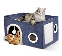 Heeyoo Casetta per gatti da interni, grande cuccia per gatti con palla soffice e cuscinetto antigraffio, cuccia pieghevole per gatti e condomini, cubi per gatti, rifugio per gatti, cuccia coperta per