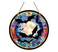 HEEZOU Bat Stained Glass Window Hangings Decorazioni Per Halloween Suncatchers Per Finestra Balconi Yard Wall Pannello di Vetro Colorato