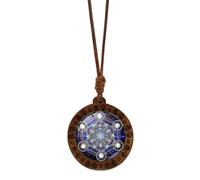 HEEZOU Elegante collana in legno Metatron Cube geometria sacra esagramma e amuleto Sri Yantra lunghezza regolabile girocollo