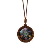 HEEZOU Elegante collana in legno Metatron Cube geometria sacra esagramma e amuleto Sri Yantra lunghezza regolabile girocollo
