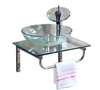 HEFJIAYCIQ Bagni Piccolo Bagno Di Servizio Lavabo Da Appoggio, Lavabo Rettangolare in Vetro Temperato Da Appendere Alla Parete, Set Da Bagno Con Struttura in Acciaio Inossidabile,Clear 2,41cm