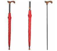 HEFJIAYCIQ Bastone Da Passeggio 2 in 1 Sicuro Per La Città Ombrello, Usura Resistente Al Vento Uomini Donne Stampella Ombrelloni, Design Multifunzionale Con Manico Lungo,Rosso,86cm/33.8inch