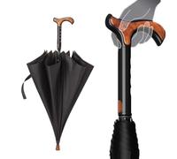 HEFJIAYCIQ Bastone Da Passeggio Antiscivolo 2 in 1 Ombrello, Ombrellone A Stampella Multifunzionale Con Manico Lungo E Asta Dritta, Per Uomini, Donne,Nero,86cm/33.8inch