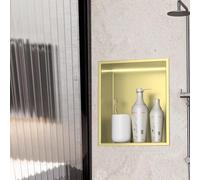 HEFJIAYCIQ Nicchia Doccia in Acciaio Inossidabile Con Luce LED, Scaffali Da Bagno Senza Bisogno Di Piastrelle, Scaffale Da Incasso Con Installazione Sopra Il Piano,1tier gold,32x12.5x32cm