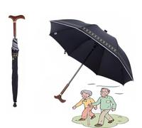 HEFJIAYCIQ Ombrello A Bastone Multifunzione, Manico Lungo in Legno Con Asta Dritta Leggera E Antiscivolo, Ombrello A Bastone Antivento Da Passeggio Per La Città,Nero,83cm/32.6inch