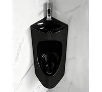 HEFJIAYCIQ Orinatoi Angolari in Ceramica Con Lavabo E Rubinetto, Orinatoi Da Parete A Prova Di Fuoriuscite Per Uomo, Per Bagni Di Hotel E Strutture Commerciali,Black 1,36.5x27x67cm
