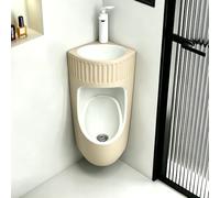HEFJIAYCIQ Orinatoi Da Uomo A Prova Di Fuoriuscite Con Rubinetto, Orinatoi Commerciali in Ceramica Da Parete Con Lavabo, Soluzione Salvaspazio Per Il Bagno,Beige,33x24x71cm