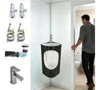 HEFJIAYCIQ Orinatoi Da Uomo A Prova Di Fuoriuscite, Orinatoi in Ceramica Da Parete Con Lavabo E Rubinetto, Per Casa, Dormitorio O Camper,Black 1,36.5x27x67cm