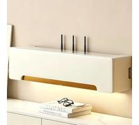 HEFJIAYCIQ Ripiano in Legno Per Router, Mobile Da Parete Per Nascondere Il Modem Wifi, Con Sistema Di Gestione Dei Cavi, Presa Multipla E Vano Portaoggetti,Bianca,39.4x7.9x7.9in