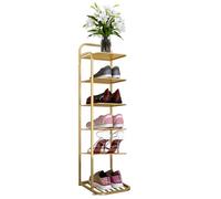 HEFJIAYCIQ Scaffale Pieghevole in Metallo Per Scarpe, Scaffale Angolare Salvaspazio A 5/6/7/8 Ripiani, Scaffale Alto E Stretto Per Armadio, Porta, Garage, Soggiorno,6 tier gold,26x27x96cm