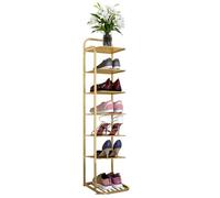 HEFJIAYCIQ Scaffale Pieghevole in Metallo Per Scarpe, Scaffale Angolare Salvaspazio A 5/6/7/8 Ripiani, Scaffale Alto E Stretto Per Armadio, Porta, Garage, Soggiorno,7 tier gold,26x27x112cm