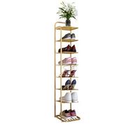 HEFJIAYCIQ Scaffale Pieghevole in Metallo Per Scarpe, Scaffale Angolare Salvaspazio A 5/6/7/8 Ripiani, Scaffale Alto E Stretto Per Armadio, Porta, Garage, Soggiorno,8 tier gold,26x27x128cm