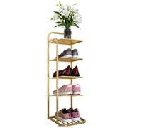 HEFJIAYCIQ Scaffale Pieghevole in Metallo Per Scarpe, Scaffale Angolare Salvaspazio A 5/6/7/8 Ripiani, Scaffale Alto E Stretto Per Armadio, Porta, Garage, Soggiorno,5 tier gold,26x27x80cm