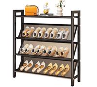 HEFJIAYCIQ Scaffale Portascarpe in Metallo Per Armadio, Scaffale Impilabile, Robusto E Salvaspazio, Per Ingresso, Corridoio, Garage, Hall,4 tier black,90x15x90cm