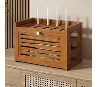 HEFJIAYCIQ Scatola Con Presa Multipla E Sistema Di Gestione Dei Cavi, Rack Nascosto in Bambù Per Modem E Router, Armadietto Decorativo Da Scrivania Per Riporre Il Proiettore,Brown 2,40.5x20x28cm