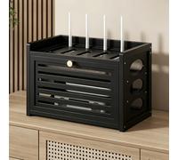 HEFJIAYCIQ Scatola Con Presa Multipla E Sistema Di Gestione Dei Cavi, Rack Nascosto in Bambù Per Modem E Router, Armadietto Decorativo Da Scrivania Per Riporre Il Proiettore,Black 3,40.5x28x43cm