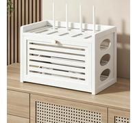 HEFJIAYCIQ Scatola Con Presa Multipla E Sistema Di Gestione Dei Cavi, Rack Nascosto in Bambù Per Modem E Router, Armadietto Decorativo Da Scrivania Per Riporre Il Proiettore,White 3,40.5x28x43cm
