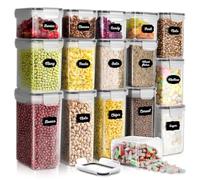 HEFTMAN Barattoli Cucina Set di 16 - Contenitori per Alimenti in Plastica Trasparente, BPA-Free, con Etichette e Penna, Contenitori Pasta, Varie Misure, Sistema di Chiusura a 4 Lati, Lavabili