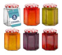 HEFTMAN Barattoli in vetro con coperchi, confezione da 6 barattoli ermetici da 250 ml con coperchi rossi a quadretti da usare come barattoli da decapaggio, barattoli in vetro per realizzare candele