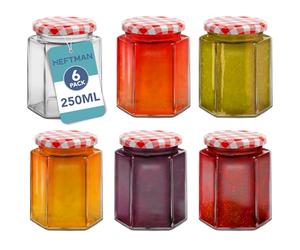 HEFTMAN Barattoli in vetro con coperchi, confezione da 6 barattoli ermetici da 250 ml con coperchi rossi a quadretti da usare come barattoli da decapaggio, barattoli in vetro per realizzare candele
