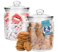 HEFTMAN Barattolo in vetro con coperchio, 2 barattoli vuoti da 2 litri con coperchio ermetico a pressione, robusti barattoli in vetro per dolci, caffè, zucchero, cialde per bucato (confezione da 2)