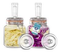 HEFTMAN Confezione da 2 barattoli per fermentazione con airlock - 1 l per fermentazione sicura per kefir kimchi, crauti, lievito naturale, coperchi in silicone e pesi di fermentazione, confezione da 2