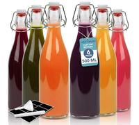 HEFTMAN Confezione da 6 bottiglie di vetro ermetiche per vino, condimenti, bevande, olio, aceto, kombucha e acqua, 500 ml
