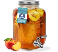 HEFTMAN Dispenser per bevande in vetro con rubinetto, 4 l, dispenser per bevande con rubinetto ermetico in acciaio inossidabile e cilindro per il ghiaccio, dispenser per acqua, foratore, cocktail