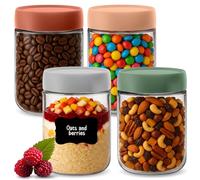 HEFTMAN Overnight - Barattoli per avena con coperchio, confezione da 4 barattoli ermetici in vetro da 500 ml, vasetti colorati per la colazione con coperchio, per yogurt, budino di semi di chia