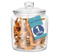 HEFTMAN Porta Caramelle Vetro - 1 Litro Porta Biscotti in Vetro per Dolci Vuoti Trasparenti con Coperchio Ermetico - Vaso Vetro con Coperchio Robusti per Dolci, Caffè, Zucchero, Capsule per Bucato