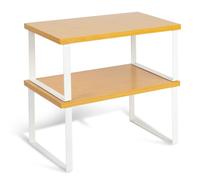 HEFTMAN Set di 2 ripiani in legno e metallo per mobili da cucina compatti, impilabili per bancone, dispensa, portaspezie con capacità di carico 15 kg (naturale e bianco)