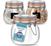 HEFTMAN Set di 3 barattoli in vetro ermetici da 500 ml, con coperchio e guarnizione in silicone, barattoli vuoti in vetro (500 ml, confezione da 3)