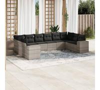HEFZGDB 10 Pezzi Divano da Giardino con Cuscino Grigio Chiaro Poly Rattan Design Modulare con Spazio e Borsa Impermeabile Rivestimento Sfoderabile Rattan PE Durevole per Terrazzo