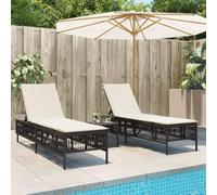 HEFZGDB 2 sedie a sdraio in polyrattan marrone con tavolo, mobili da giardino con schienale regolabile, cuscini lavabili e robusto telaio in acciaio, per terrazza, relax all'aperto