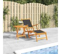 HEFZGDB Classica sedia a sdraio da giardino con tavolo in legno massello di acacia e textilene, schienale regolabile, pieghevole per risparmiare spazio, materiale resistente all'acqua