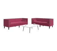 HEFZGDB Classico set di divani Chesterfield con dettagli trapuntati e poltrona in velluto, comodo divano Chesterfield con cuscini per il collo, in velluto, 2 pezzi, colore rosso