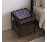 HEFZGDB Comodino con Specchio Infinito a LED Rovere Marrone 40x40x51 cm, Luci RGB Regolabili, Struttura in Metallo Robusta, Piano Stabile per Oggetti Decorativi, Illuminazione