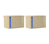 HEFZGDB Comodino da parete con luci a LED, 2 pezzi, in rovere Sonoma, tavolino consolle, comodino per camera degli ospiti, camera da letto, soggiorno, hotel
